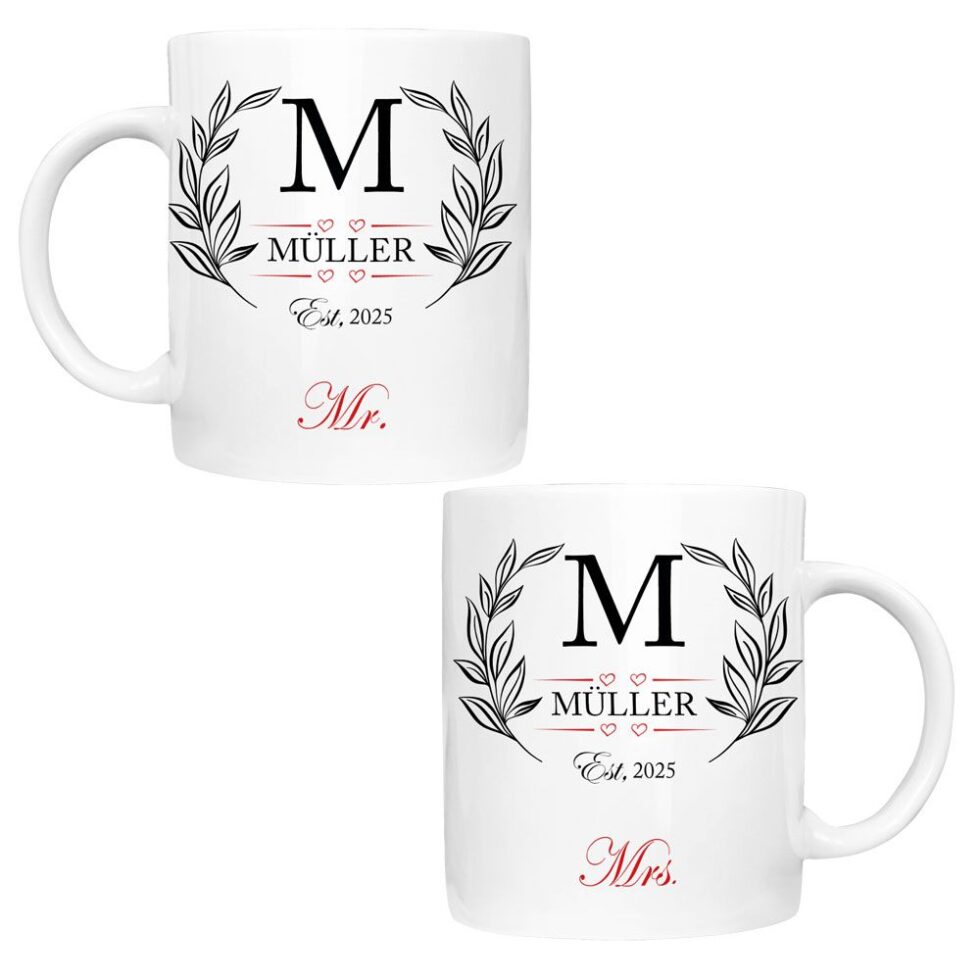Partnertassen Mr und Mrs mit Name und Jahr – Bild 2