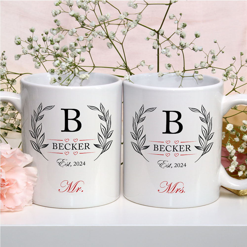 Partnertassen Mr und Mrs mit Name und Jahr