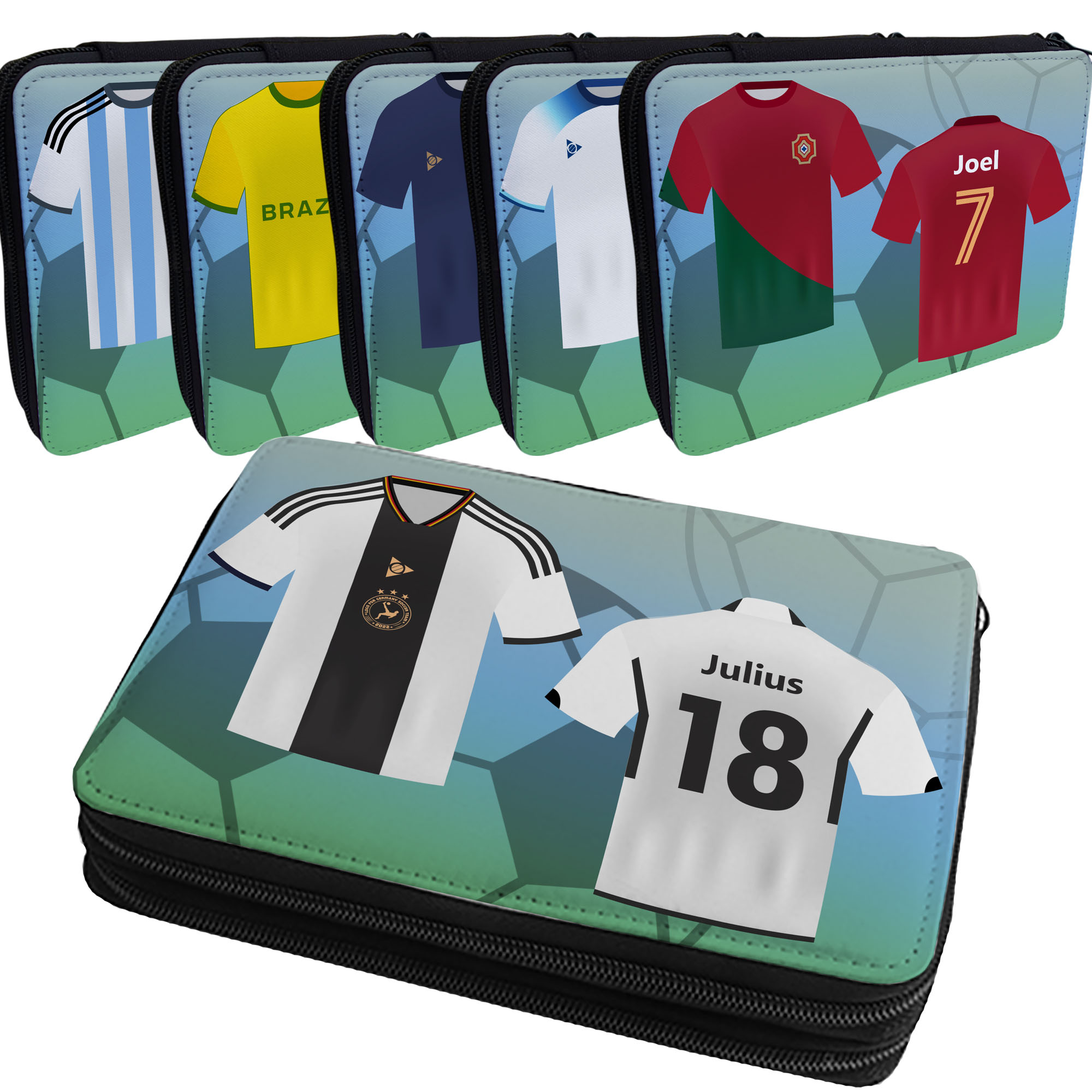 Federmappe mit Name Rückennummer Fußball Trikot