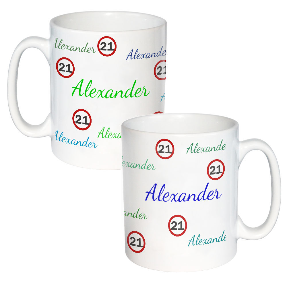 Tasse Geburtstag mit Name und Zahl blau-grün