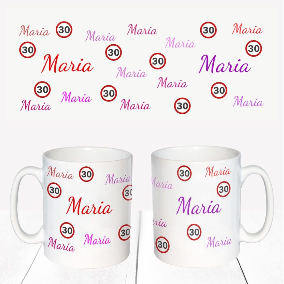 Tasse Geburtstag mit Name und Zahl rot-violett – Bild 3