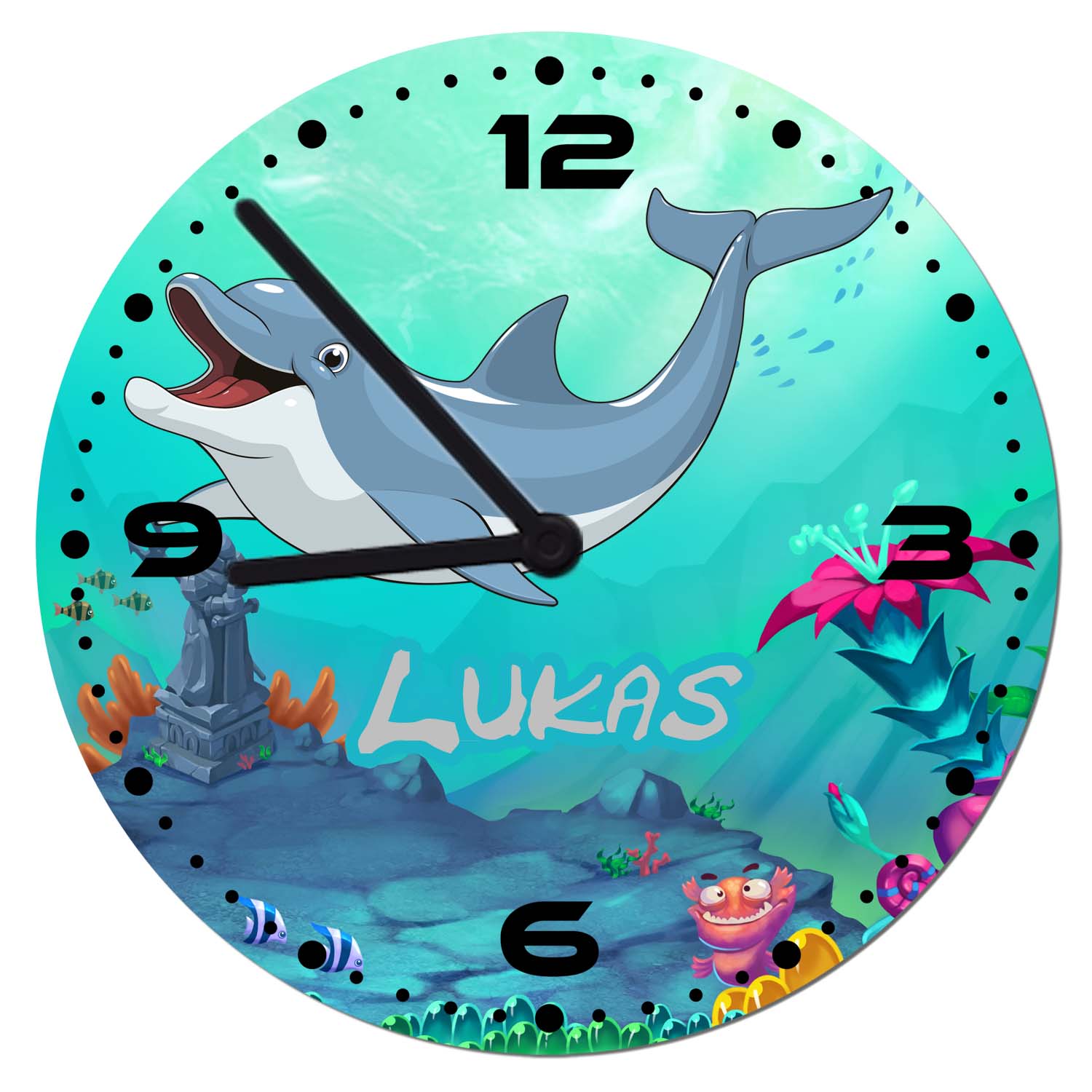 Wanduhr mit Name Delfin | Unterwasserwelt