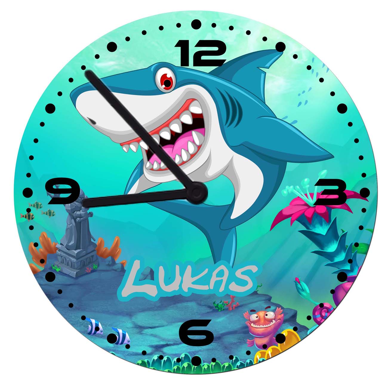 Wanduhr mit Name Hai | Unterwasserwelt