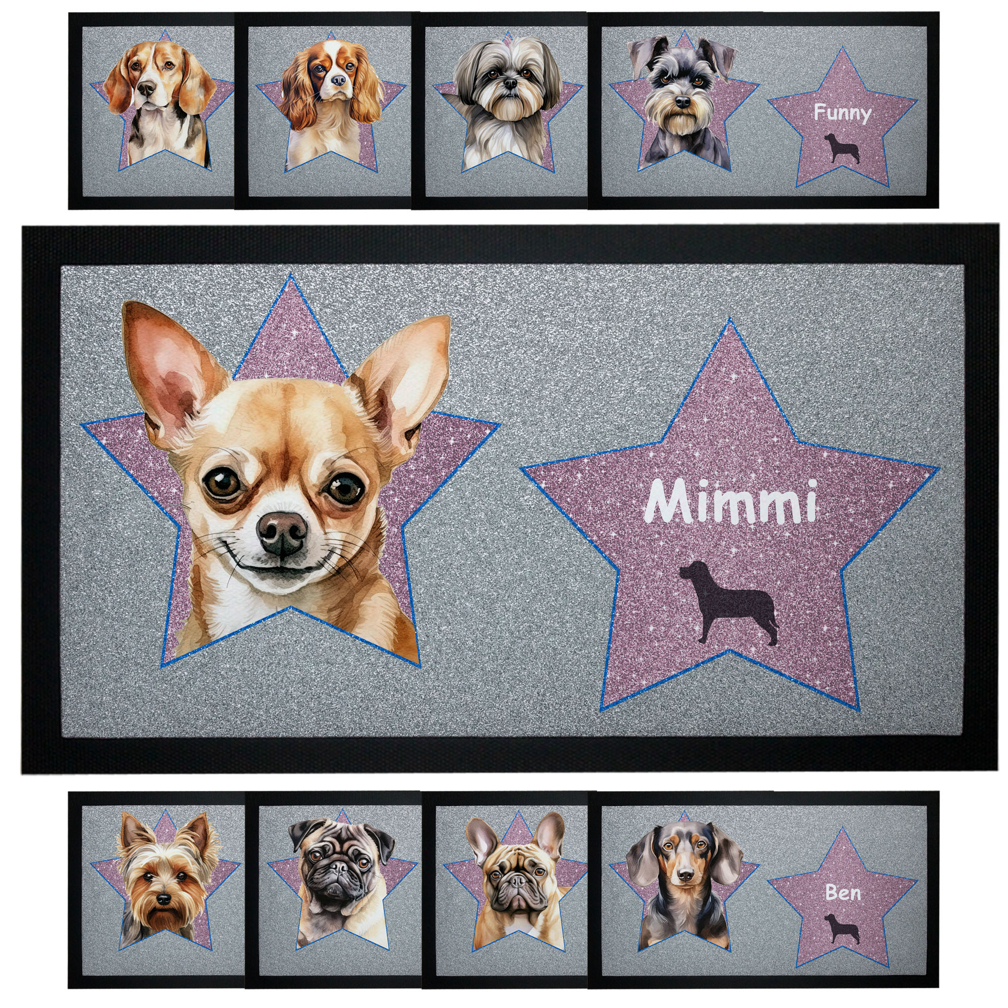 Napfunterlage mit Name 44x25 Design Sterne - Walk of Hund