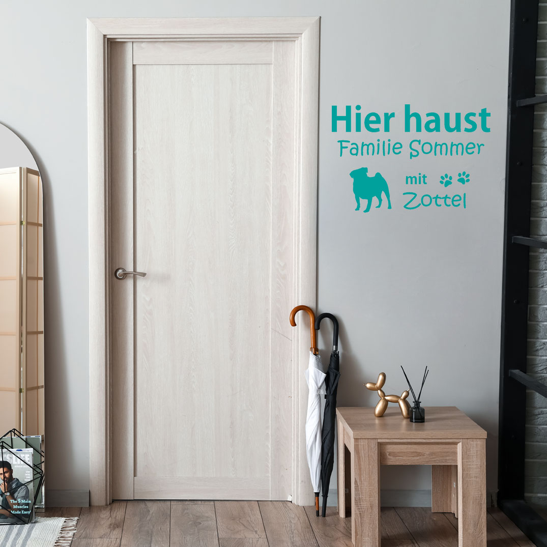 Wandaufkleber Mops mit Name