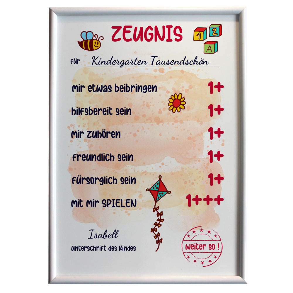 Alu-Tafel Zeugnis für Kindergärtner Erzieher