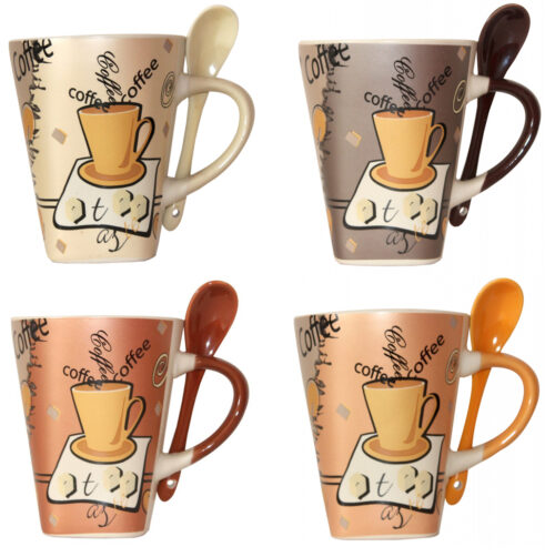 Becher mit Löffel Kaffeebecher Keramik im Kaffeedekor