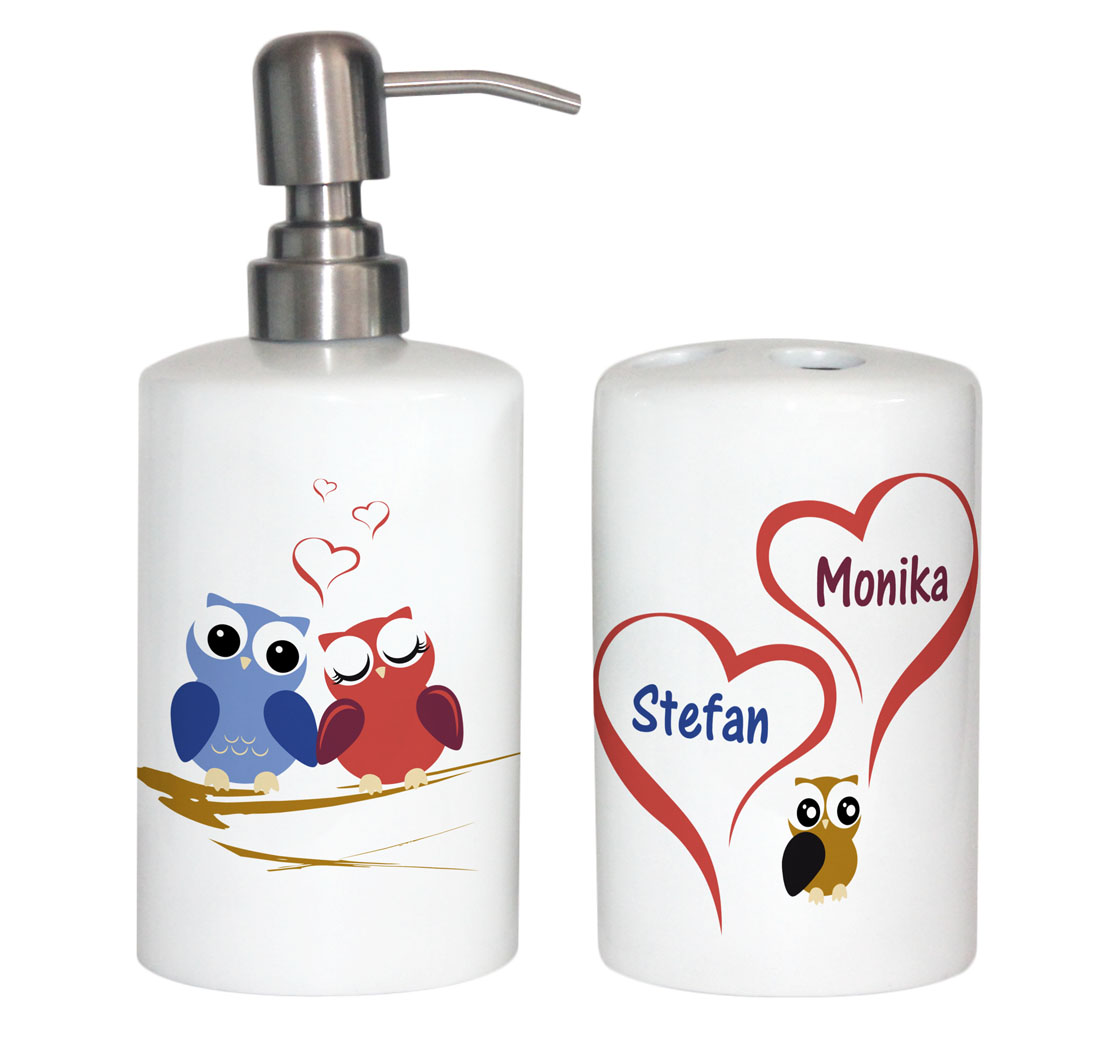 Badezimmerset mit Namen |  Eulen-Liebe