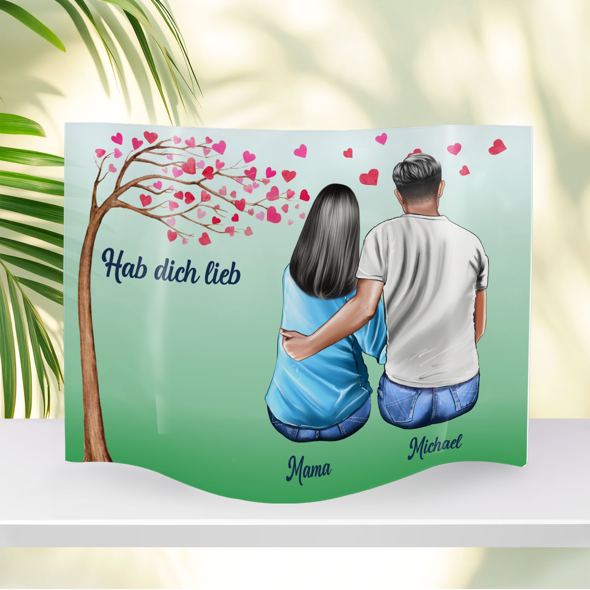 Muttertag Acryl mit Namen Clipart Mama & Sohn Welle 20x30cm