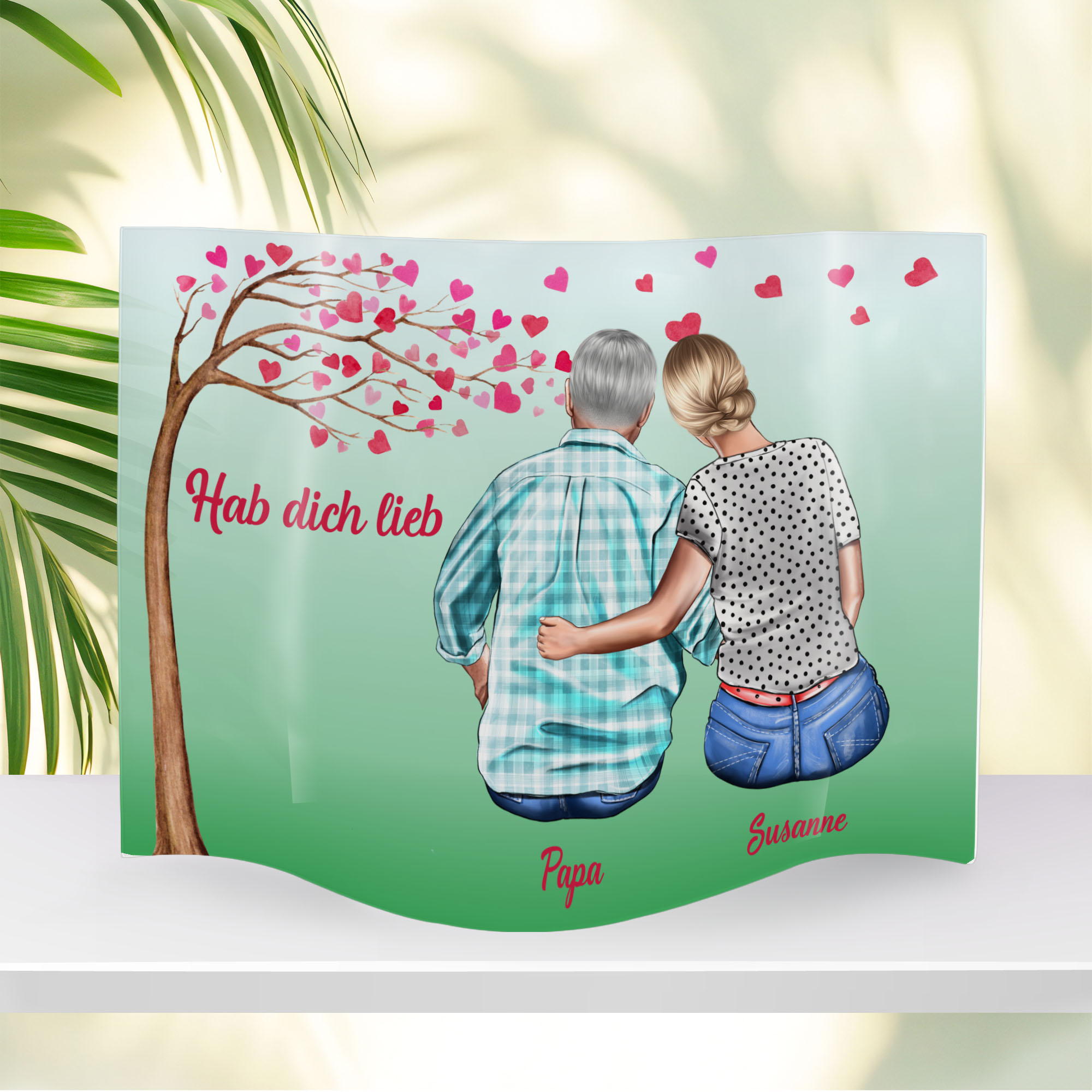 Vatertag Acryl mit Namen Clipart Papa & Tochter Welle 20x30cm