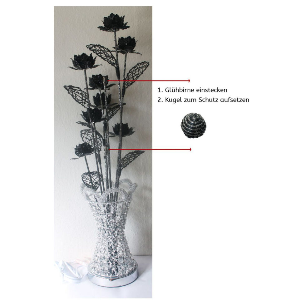 schwarze Blumen Lampe 80 cm Blumen in Vase Lampe – Bild 4