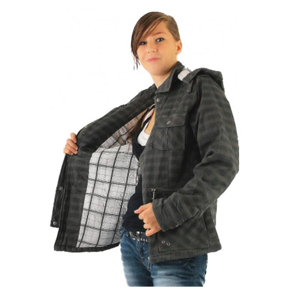 Damen Karo Jacke mit Kapuze in khaki – Bild 2