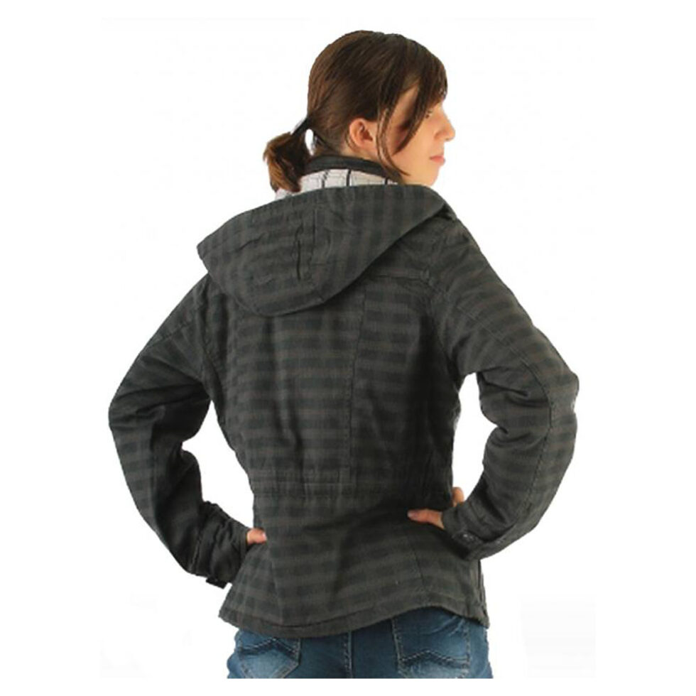 Damen Karo Jacke mit Kapuze in khaki – Bild 3