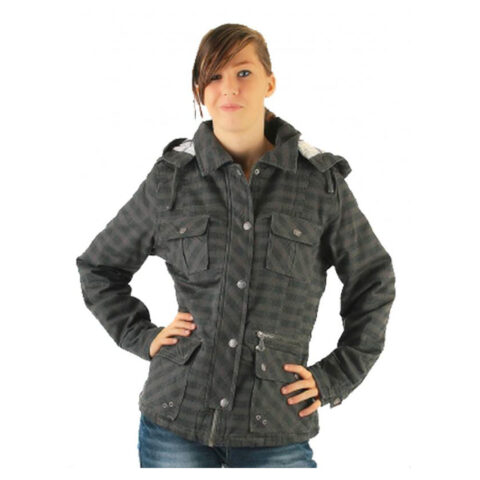 Damen Karo Jacke mit Kapuze in khaki