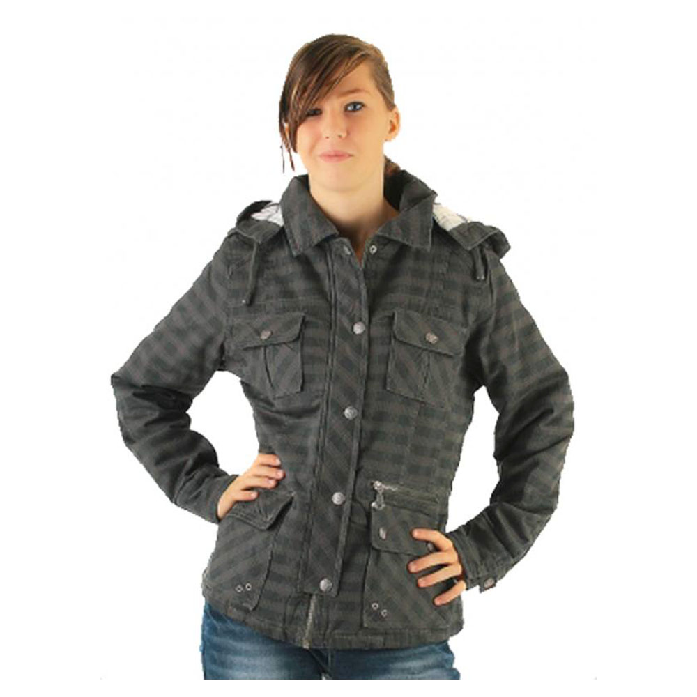 Damen Karo Jacke mit Kapuze in khaki