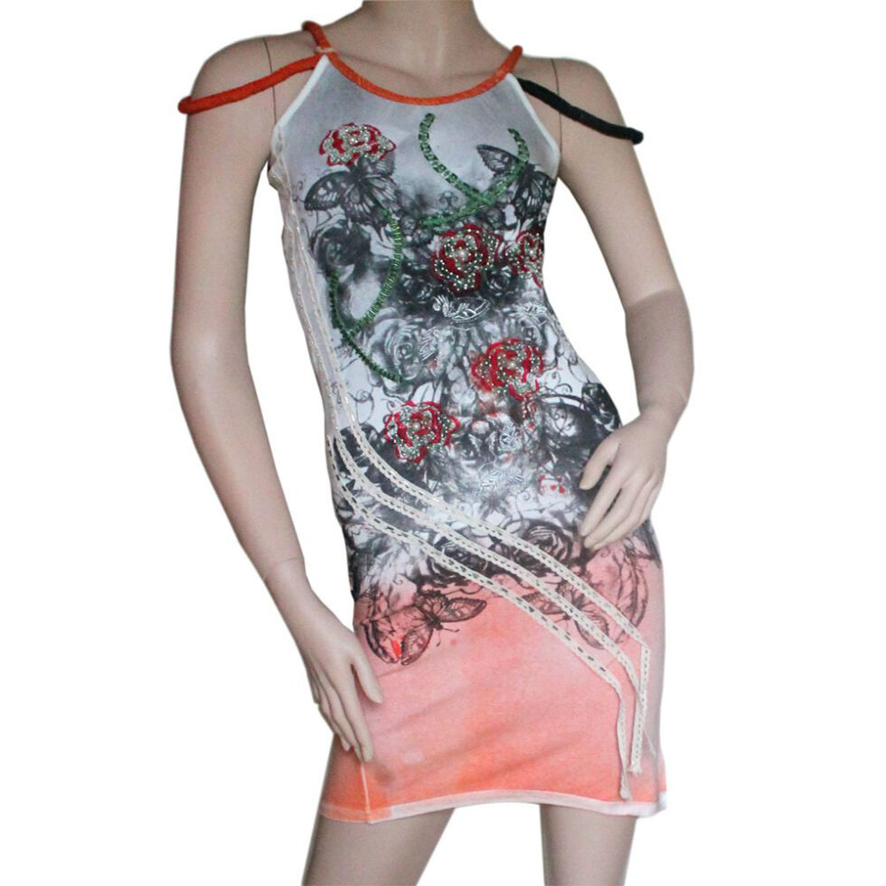 Damen Kleid Minikleid Signet 3257 grau pink mit Stickerei – Bild 5