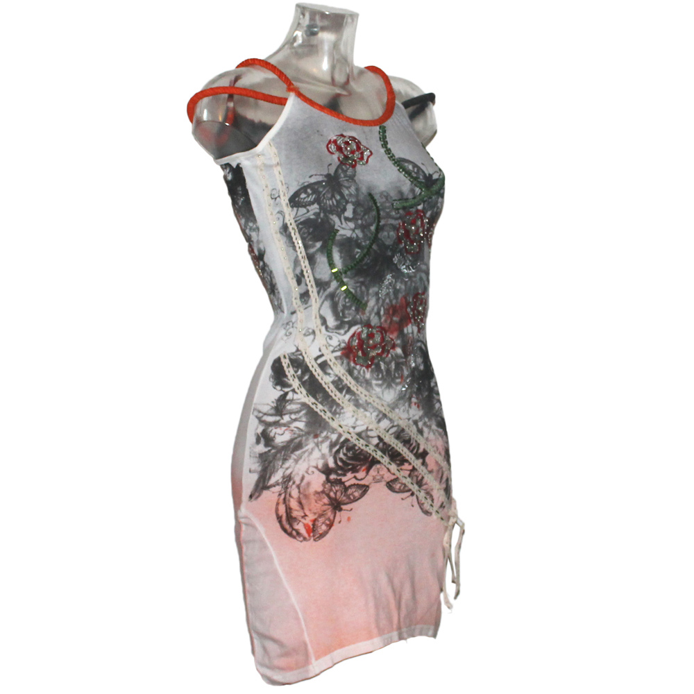 Damen Kleid Minikleid Signet 3257 grau pink mit Stickerei