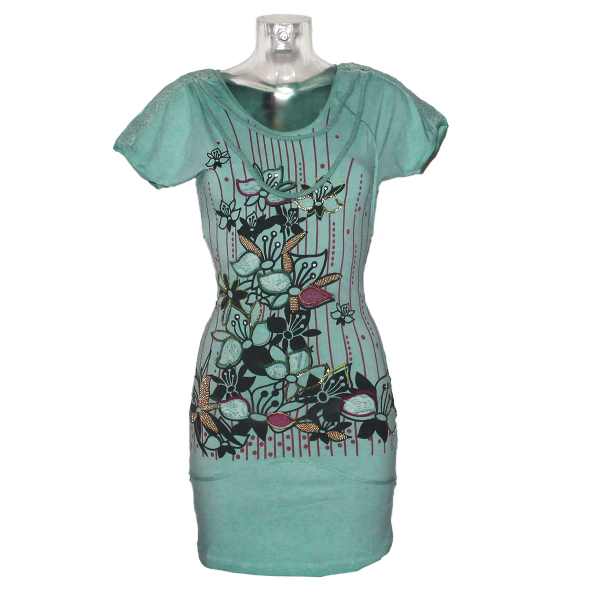 Damen Kleid Minikleid Signet 3259 mint grün mit Applikationen
