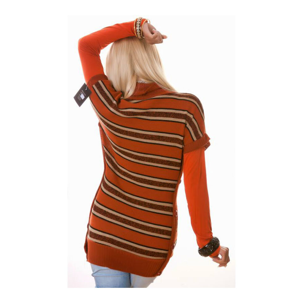 Damen Long Pullover im double Look braun-beige – Bild 2