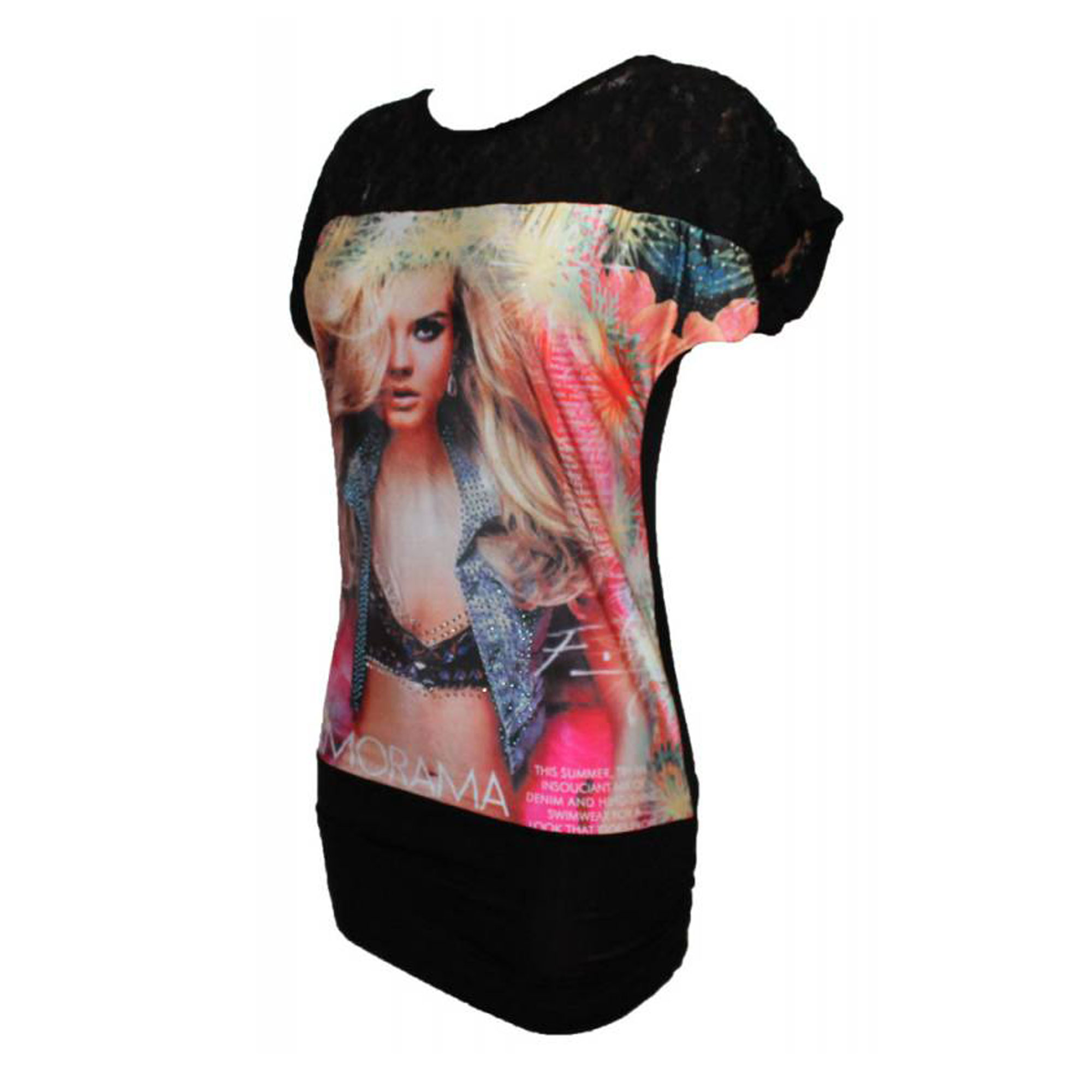 Damen Long Shirt bunt mit Netz ausgefallen bis Gr. 40
