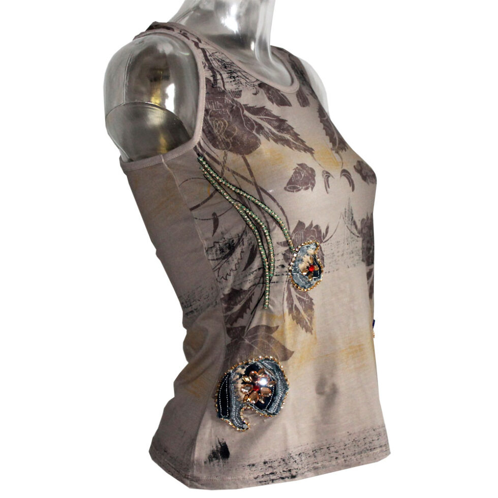Damen Tank Top Shirt Signet 1267 braun mit Stickereien – Bild 2