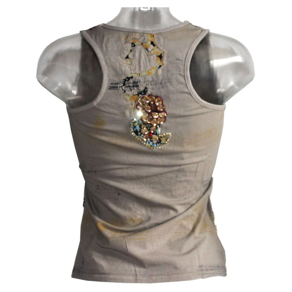 Damen Tank Top Shirt Signet 1267 braun mit Stickereien – Bild 3