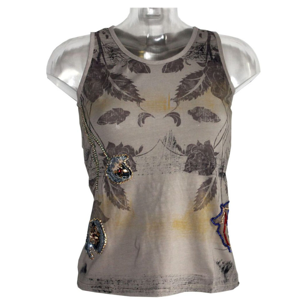 Damen Tank Top Shirt Signet 1267 braun mit Stickereien – Bild 4