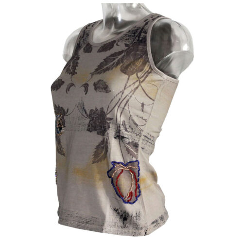 Damen Tank Top Shirt Signet 1267 braun mit Stickereien