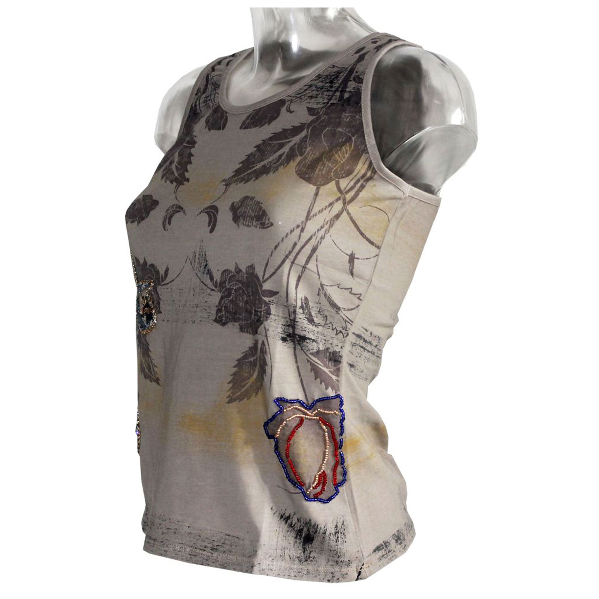 Damen Tank Top Shirt Signet 1267 braun mit Stickereien