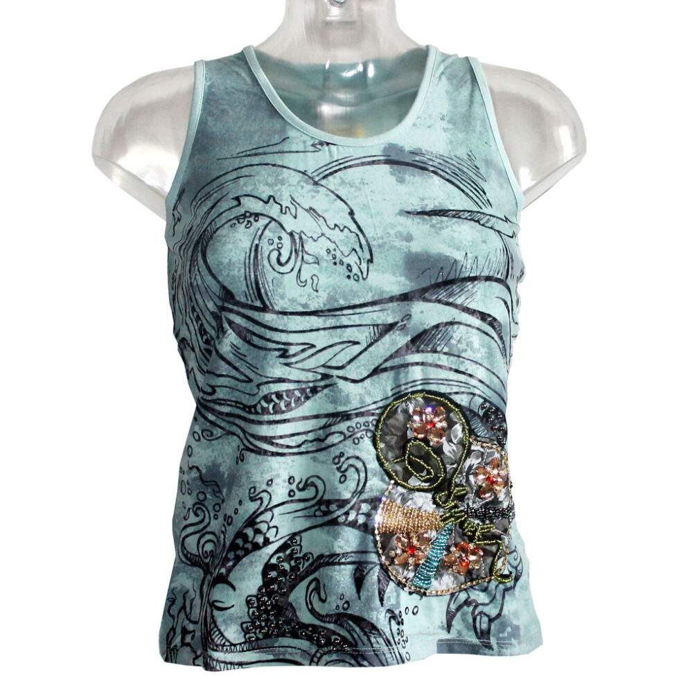 Damen Tank Top Shirt Signet 1265 mintgrün mit Stickereien – Bild 3