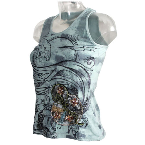 Damen Tank Top Shirt Signet 1265 mintgrün mit Stickereien