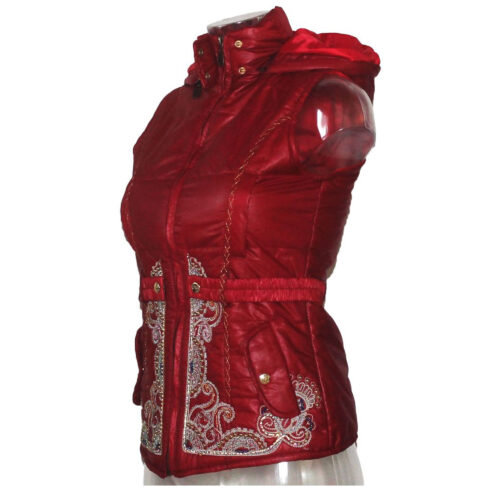 Damen Weste mit Kapuze u. Stickerei Signet 3196 rot