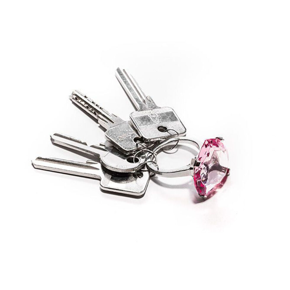 Diamant Schlüsselring pink Herzform für 5 Schlüssel – Bild 2