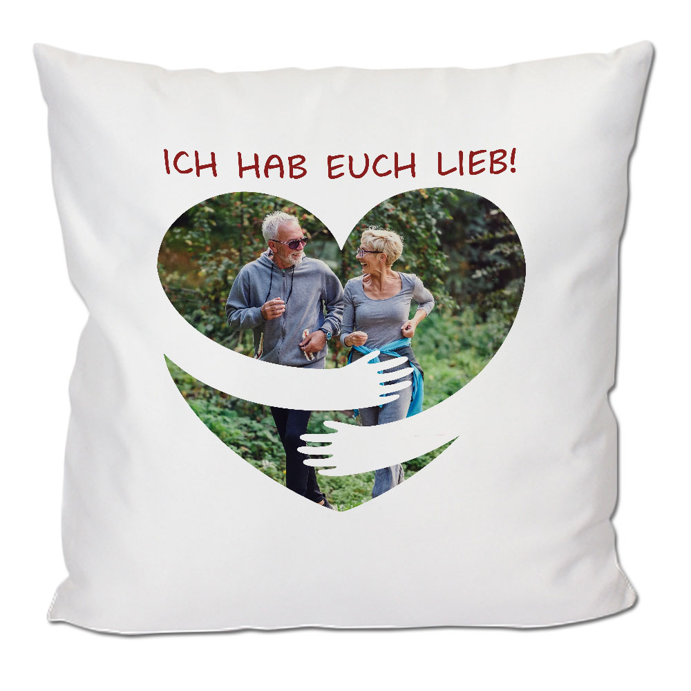 Foto-Kissen Ich hab dich (euch) lieb Umarmung