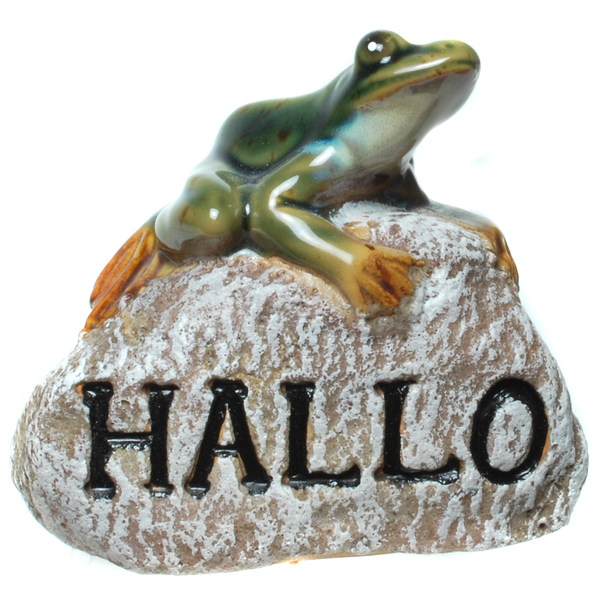 Frosch auf Stein Hallo Gartenfigur Gartendeko Figur Garten