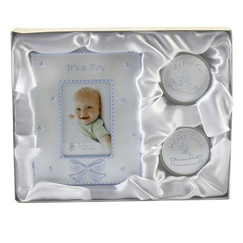Geschenkbox Baby Jungen Geburt Taufe für Foto Zahn und Locke