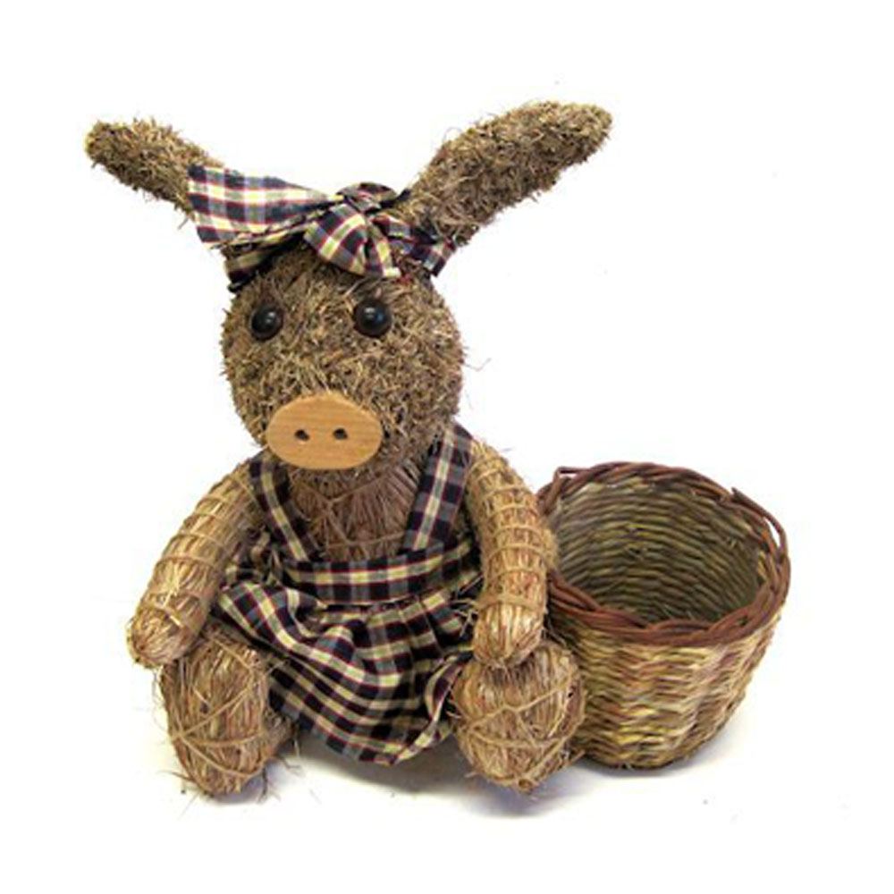 Gartendeko Schwein mit Pflanzkorb braun mit Kleid