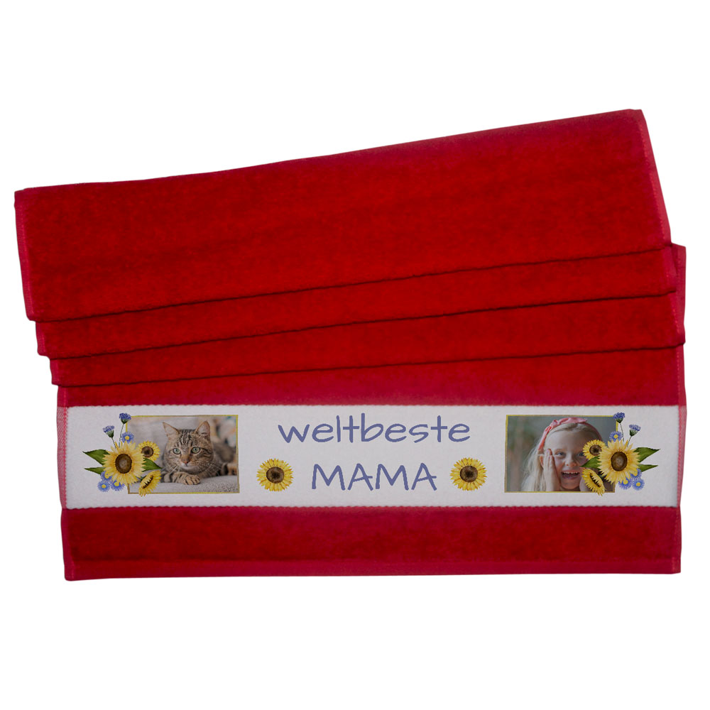 Handtuch mit Fotos "weltbeste Mama" rot
