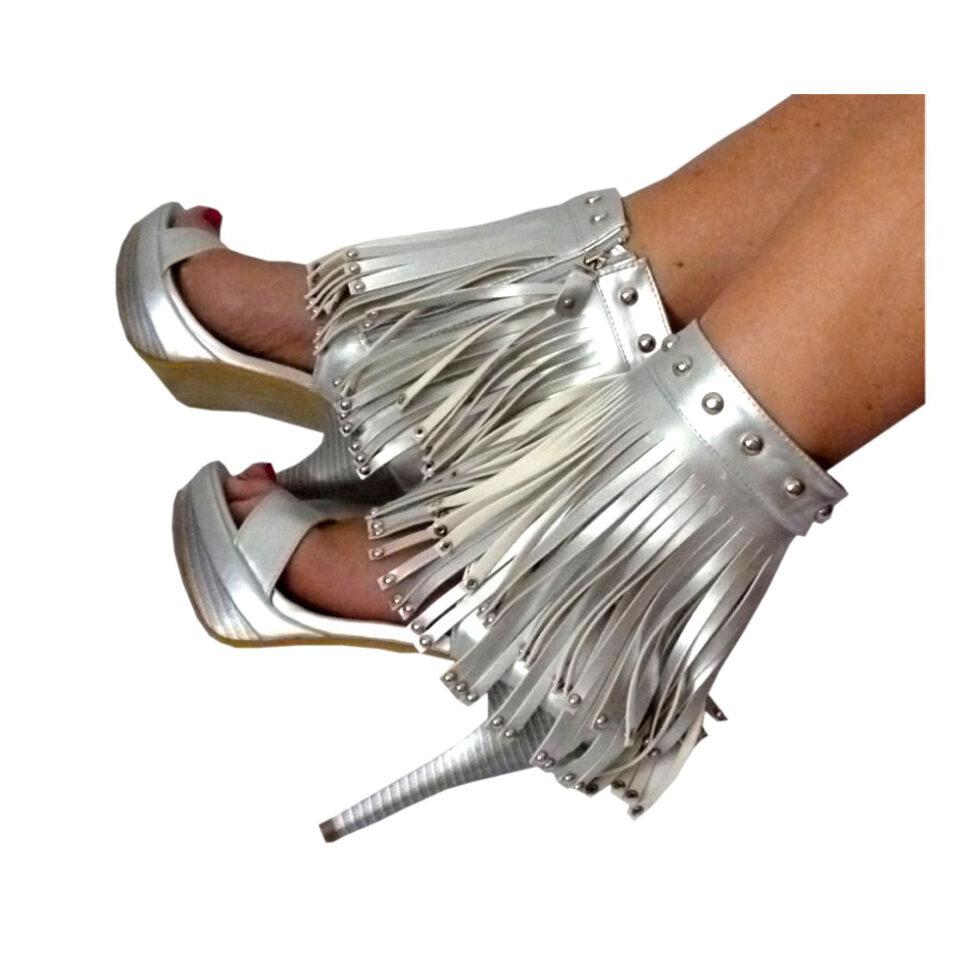 Pumps silber mit Fransen – Bild 3