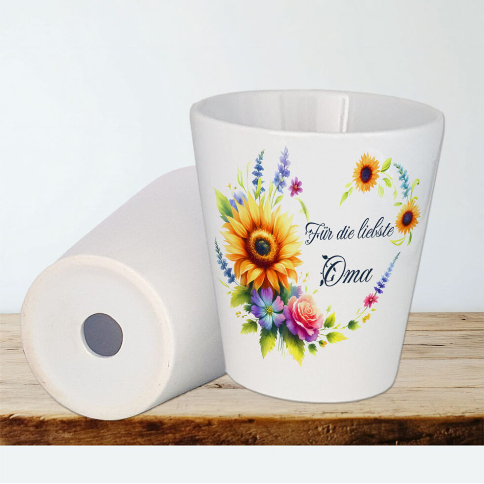Blumentopf liebste Mama oder Oma im Blumenherz