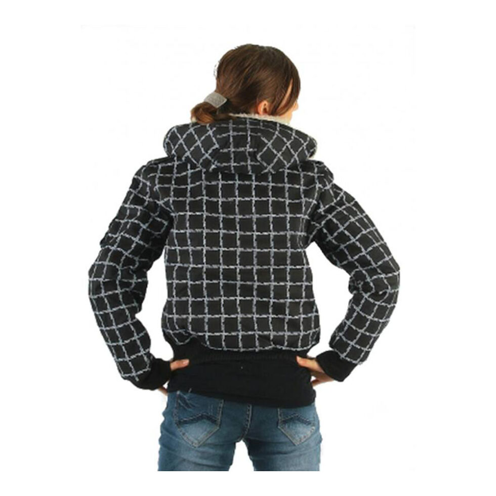kurze Damen Jacke Gr. M fellgefüttert mit Kapuze in Karo schwarz – Bild 3