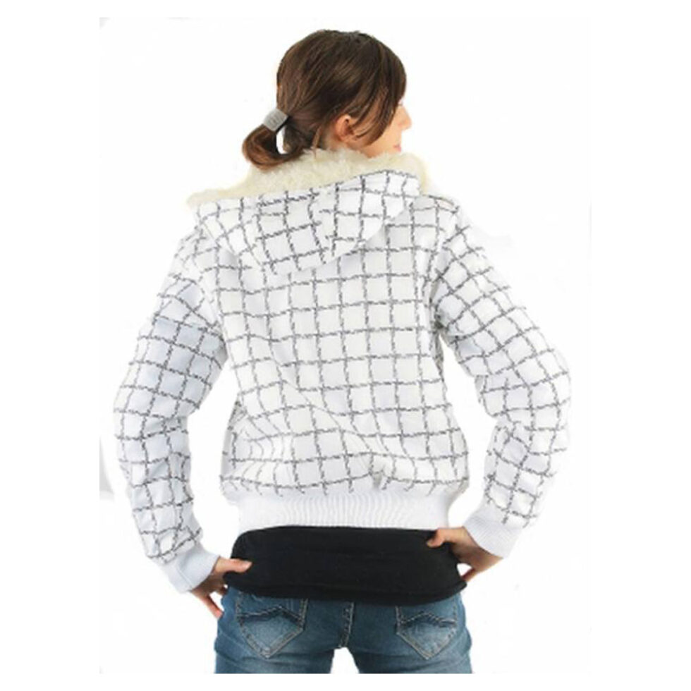 kurze Damen Jacke fellgefüttert mit Kapuze in Karo weiß – Bild 3