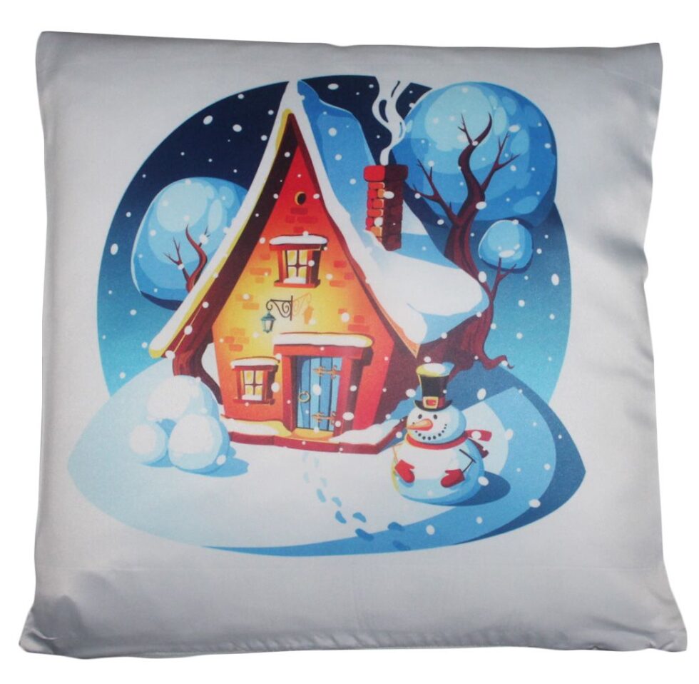 LED Kissen Winter Schneemann Haus – Bild 2