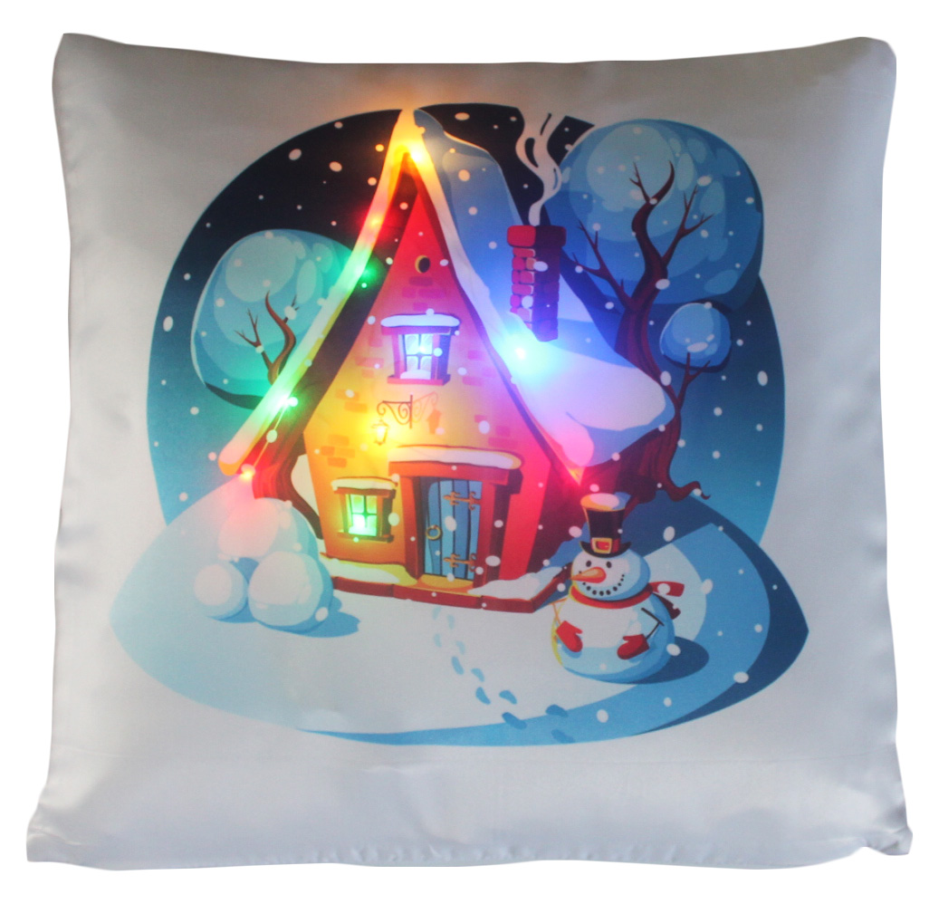 LED Kissen Winter Schneemann Haus
