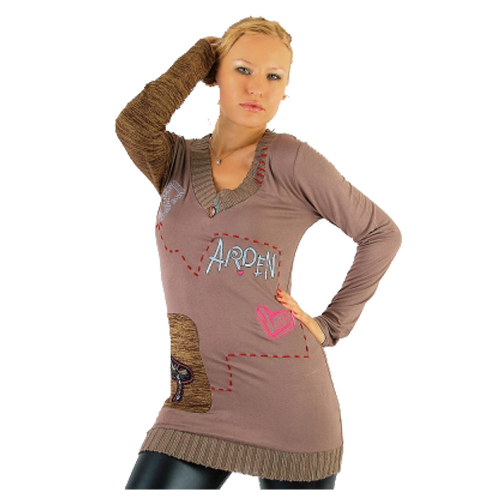 Long Pullover mit Print Braun Rot Gr. S/M