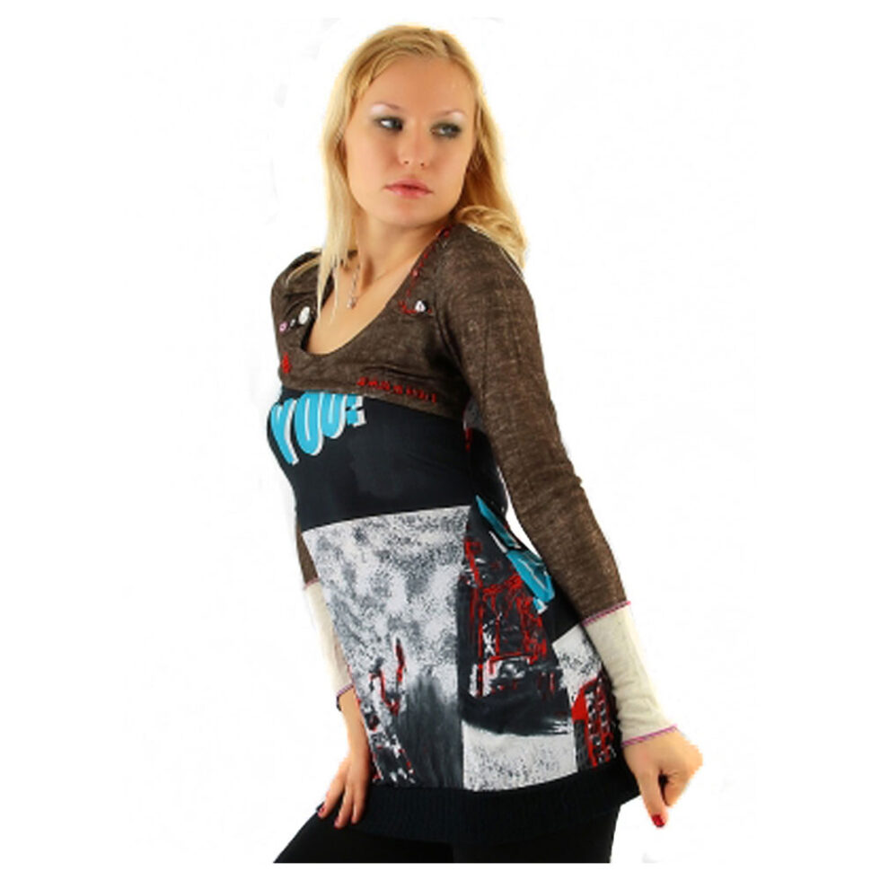 Long Pullover mit Print Grau/Braun Gr. L ausgefallen – Bild 2