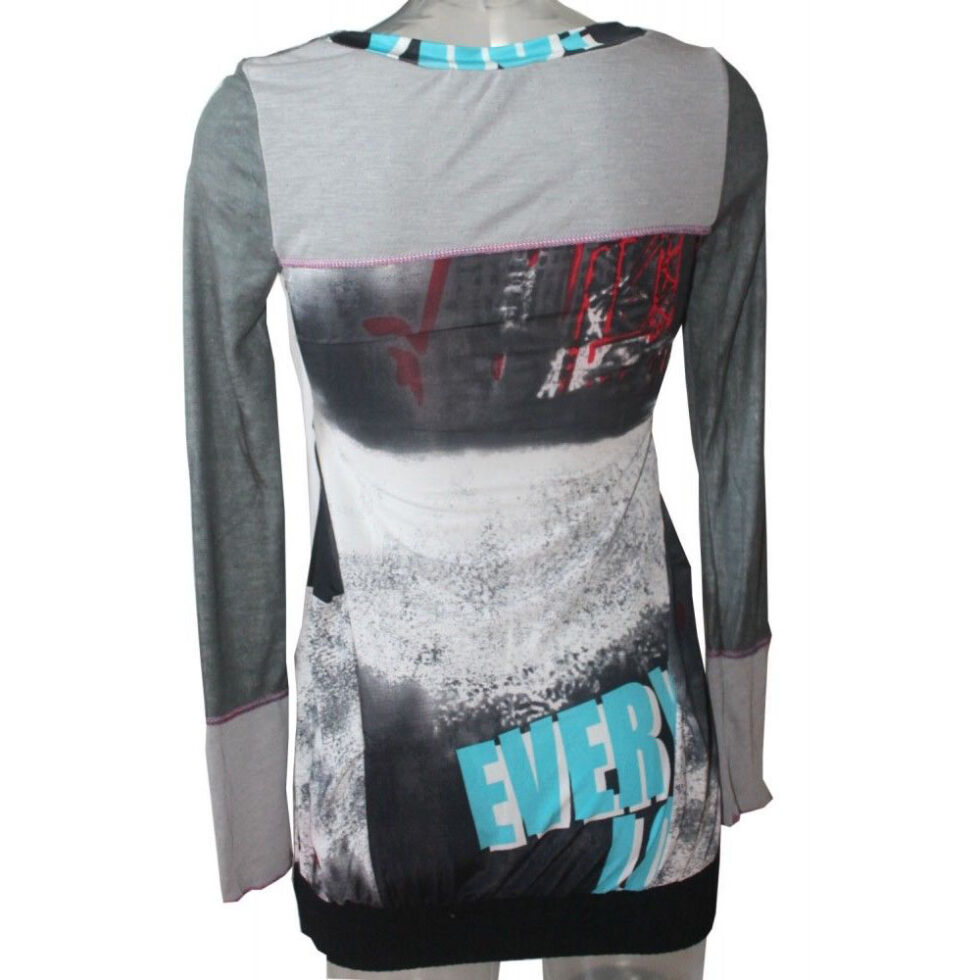 Long Pullover mit Print Grau Rot Gr. S ausgefallen – Bild 2