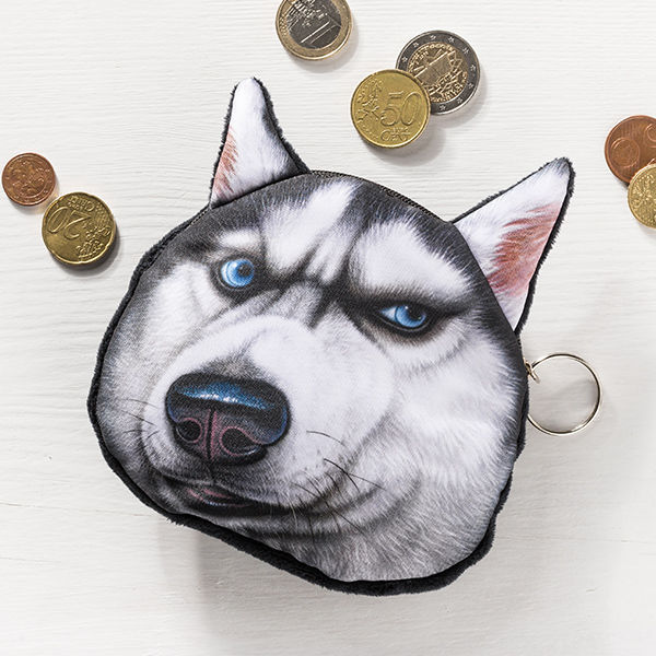 Münzen Tasche Hund 3D Effekt Husky Geldbeutel