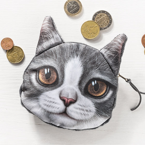 Münzen Tasche Katze mit braunen Augen 3D Effekt Geldbeutel