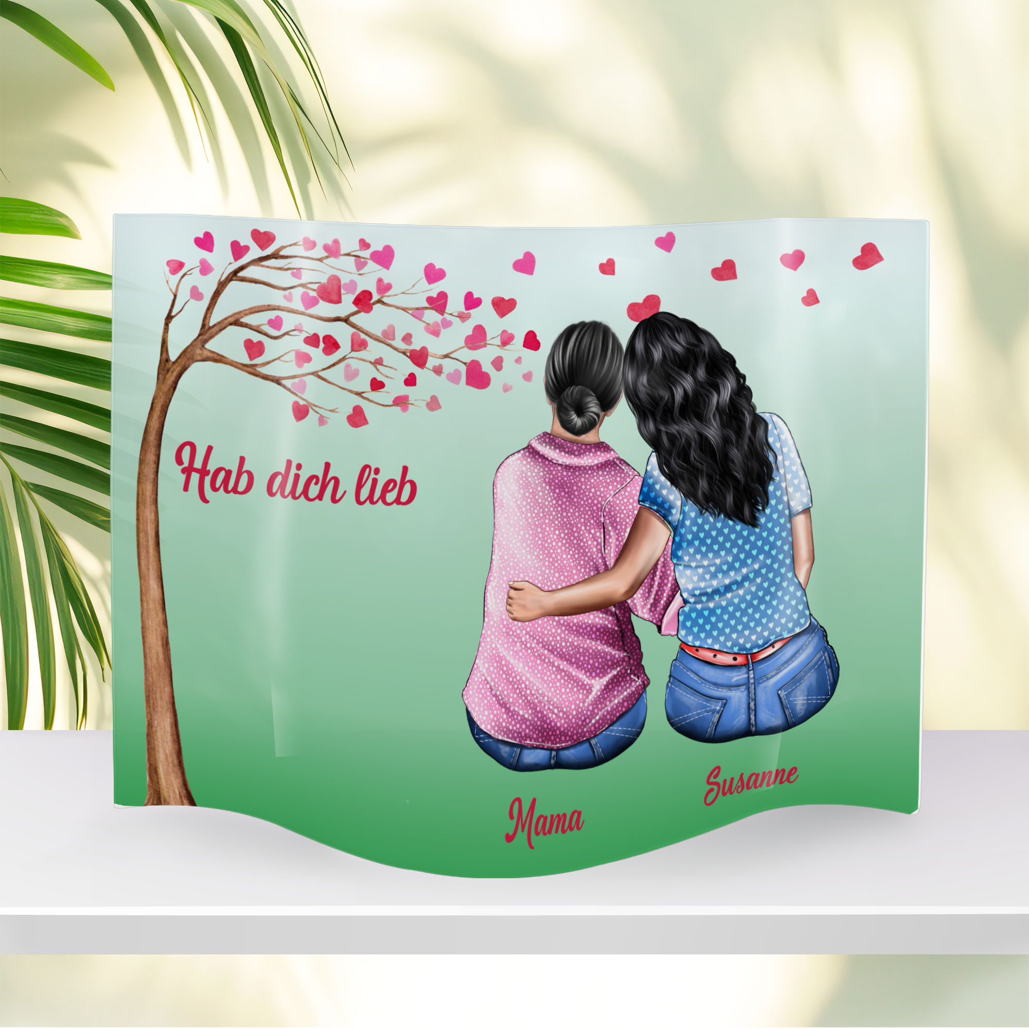 Muttertag Acryl mit Namen Clipart Mama & Tochter Welle 20x30cm